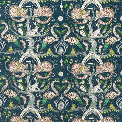 CLARKE AND CLARKE F1764/02.CAC.0 WONDER WORLD VELVET TEAL Fabric - MYTHICA BY EMMA J SHIPLEY FOR C&C