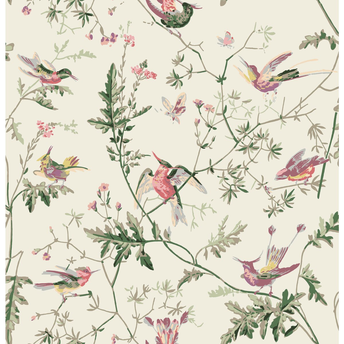 COLE & SON F62/1001.CS.0 HUMMINGBIRDS COTTON PRINT CLASSIC MULTI Fabric - Eade's Wallpaper
