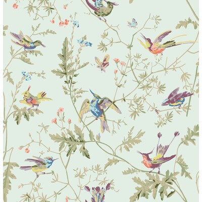 COLE & SON F62/1004.CS.0 HUMMINGBIRDS COTTON PRINT DUCK EGG Fabric - Eade's Wallpaper