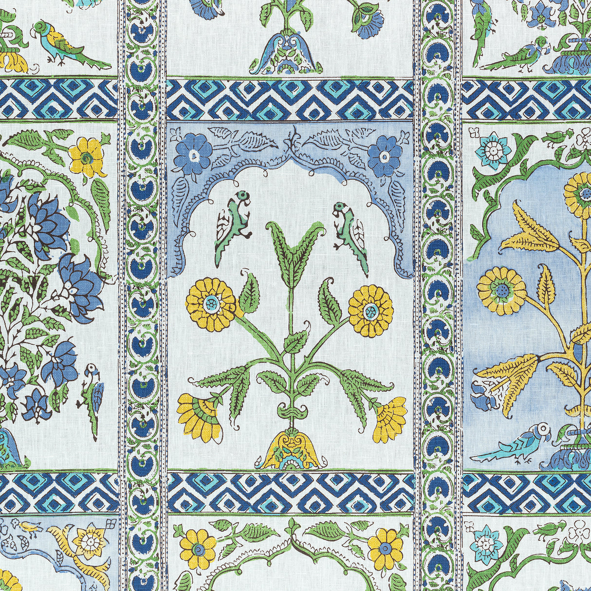 Thibaut F910628 INDIAN PANEL Blue and Yellow Fabric
