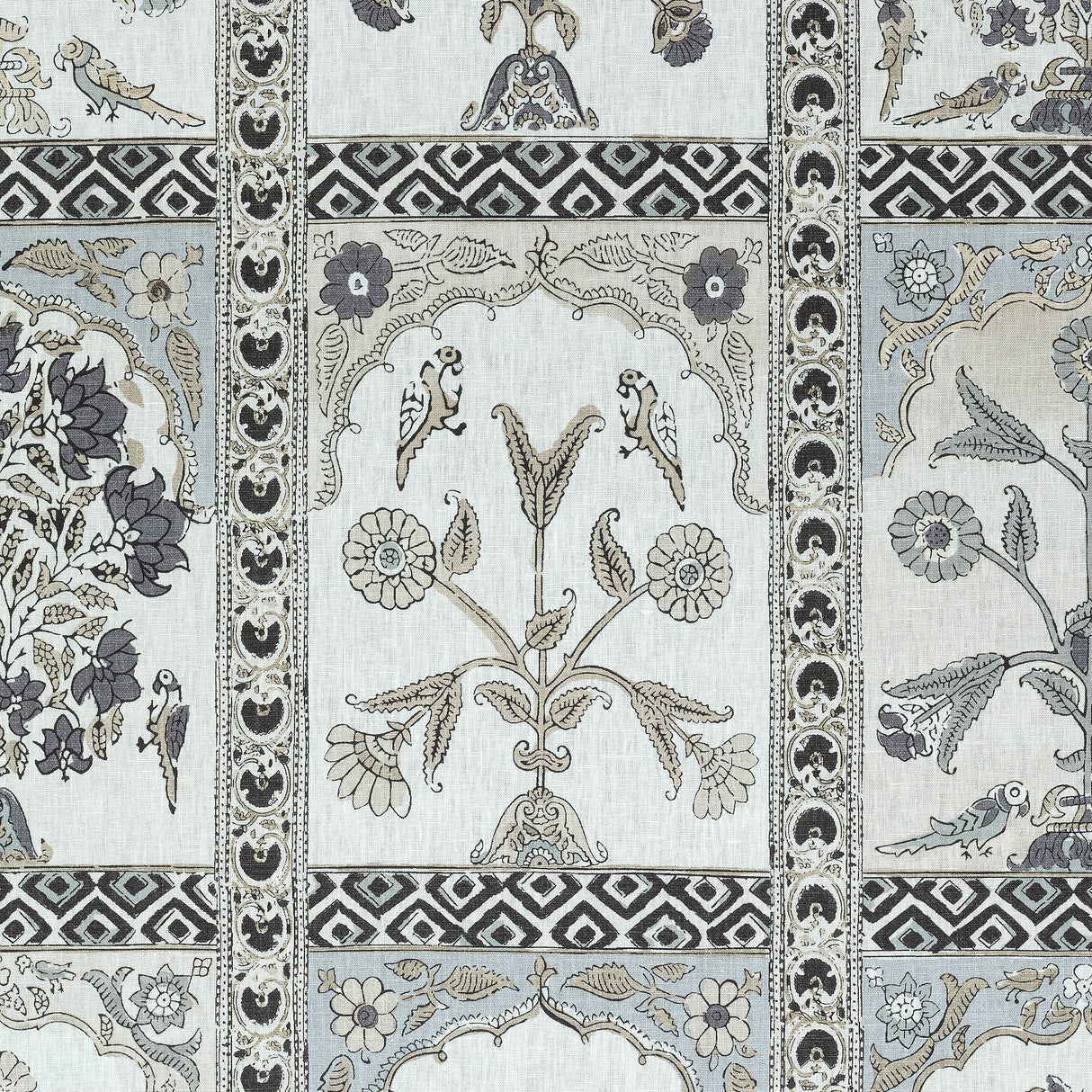 Thibaut F910630 INDIAN PANEL Black and White Fabric
