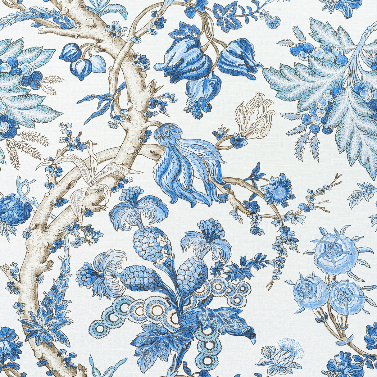 Thibaut F910846 CHATELAIN Blue and White Fabric