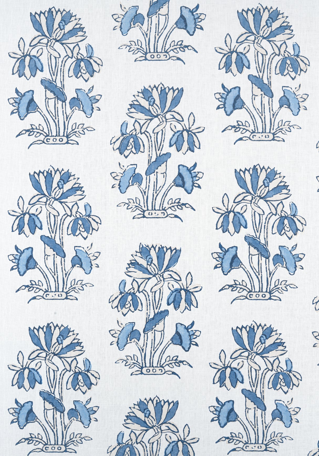 Thibaut F913204 LILY FLOWER Blue and White Fabric