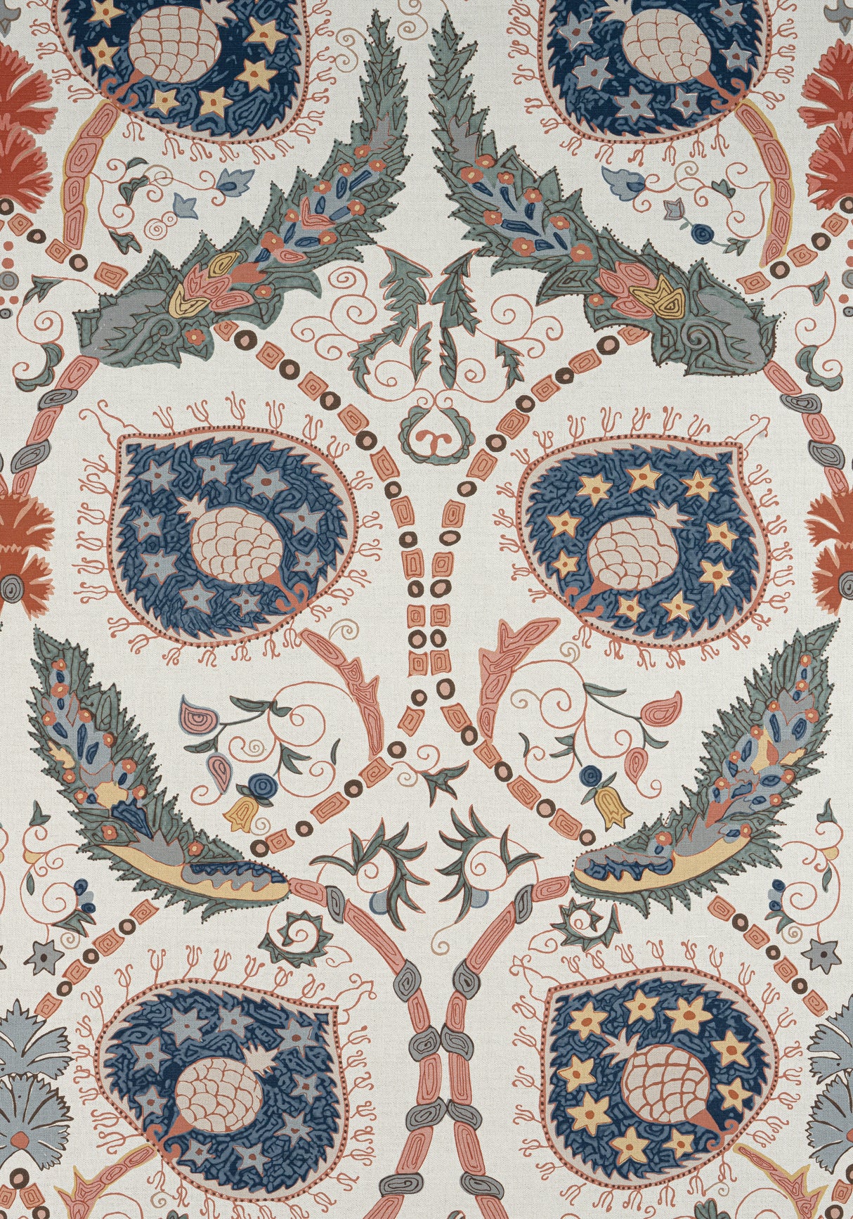 Thibaut F913219 LEWIS Coral and Blue Fabric
