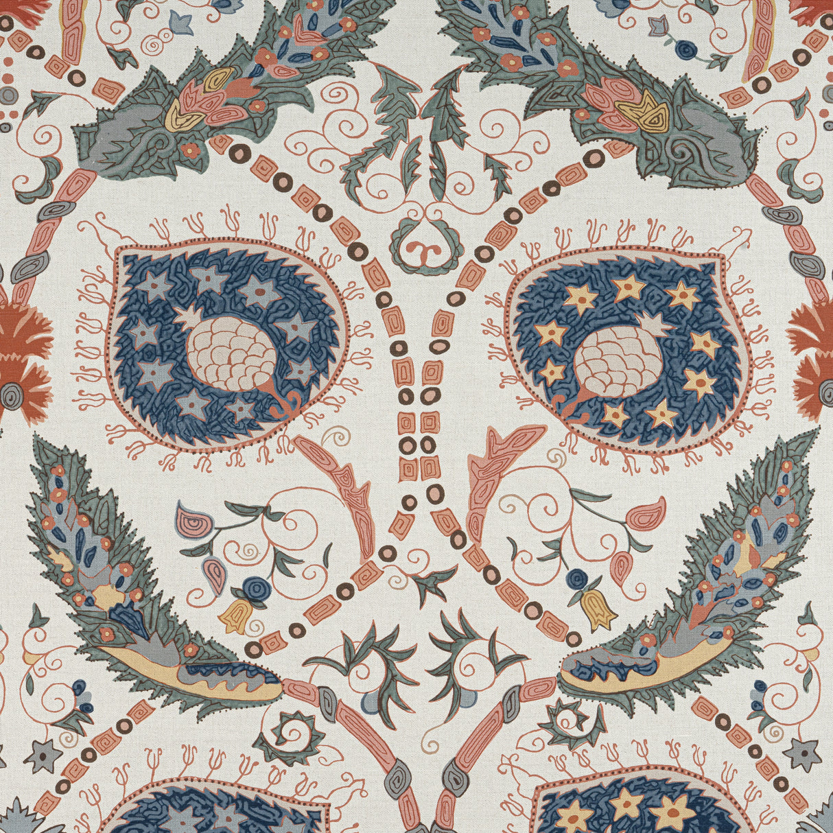Thibaut F913219 LEWIS Coral and Blue Fabric