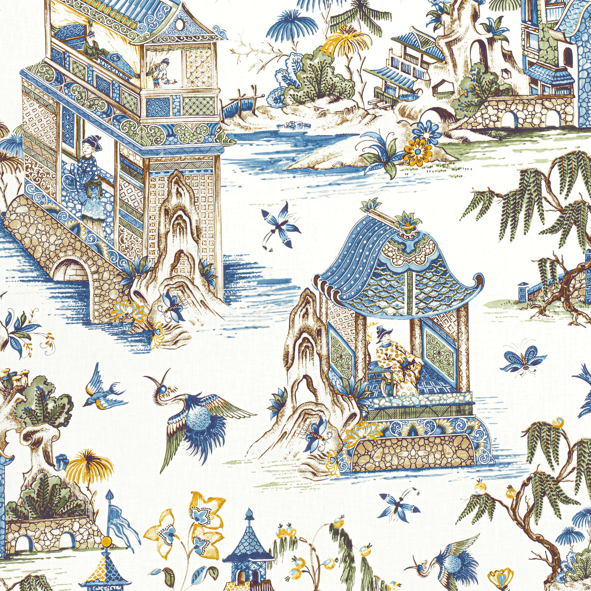 Thibaut F913613 GRAND PALACE Blue and Green Fabric