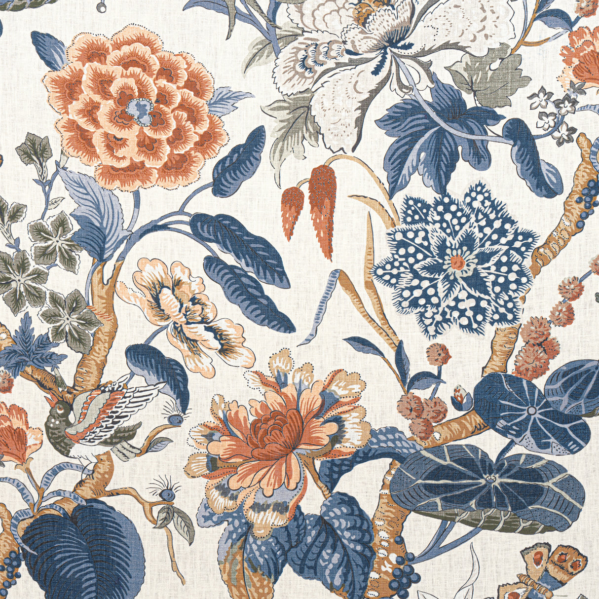 Thibaut F913655 HILL GARDEN Brick and Navy Fabric