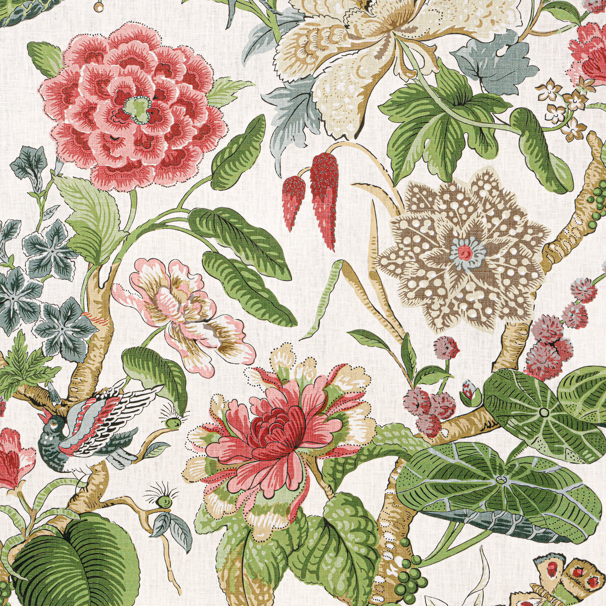 Thibaut F913658 HILL GARDEN Coral and Green Fabric