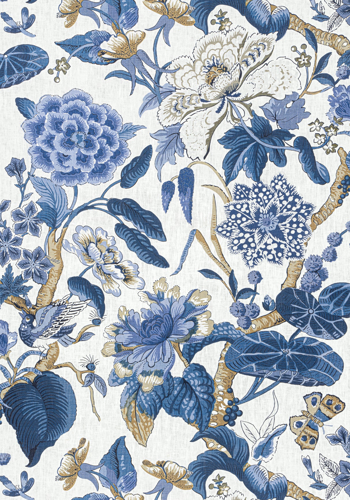 Thibaut F913659 HILL GARDEN Blue and White Fabric