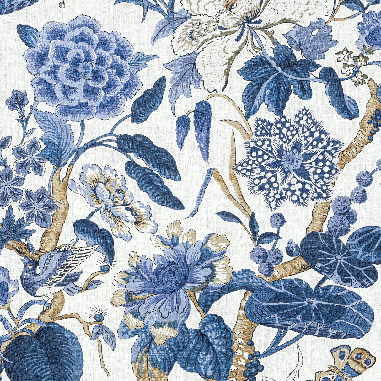Thibaut F913659 HILL GARDEN Blue and White Fabric
