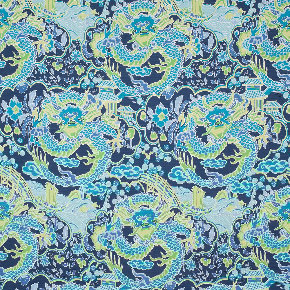 Thibaut F914235 IMPERIAL DRAGON Navy and Green Fabric