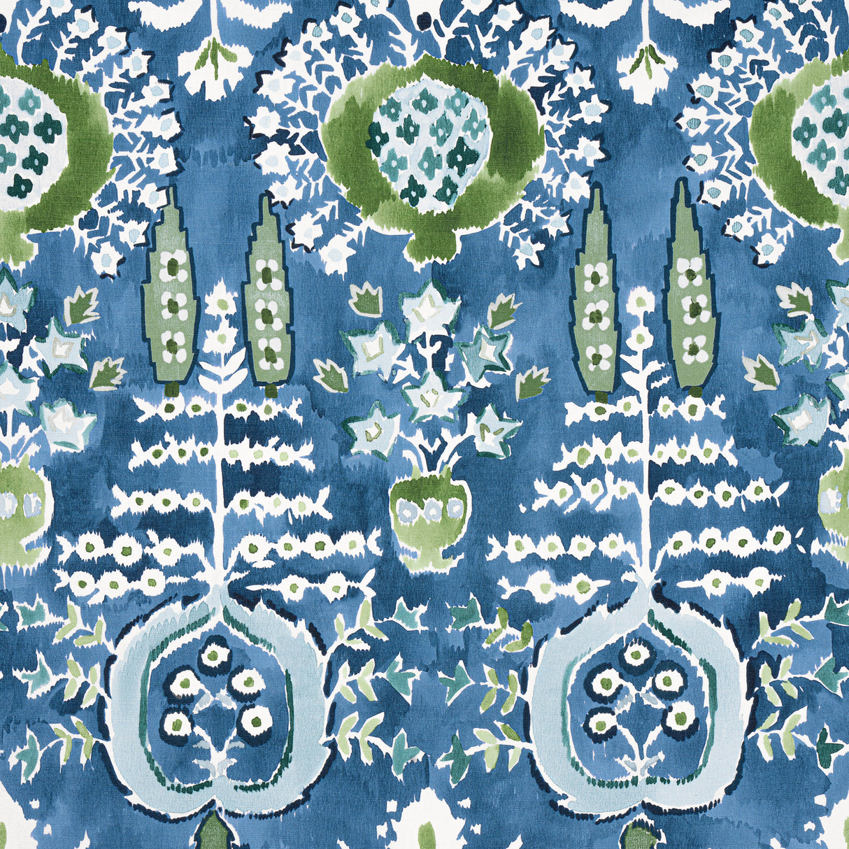 Thibaut F916241 MENDOZA SUZANI Blue and Green on Navy Fabric