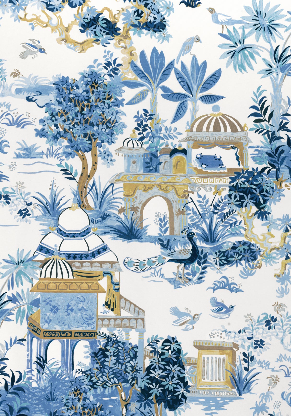 Thibaut F920821 MYSTIC GARDEN Blue and White Fabric