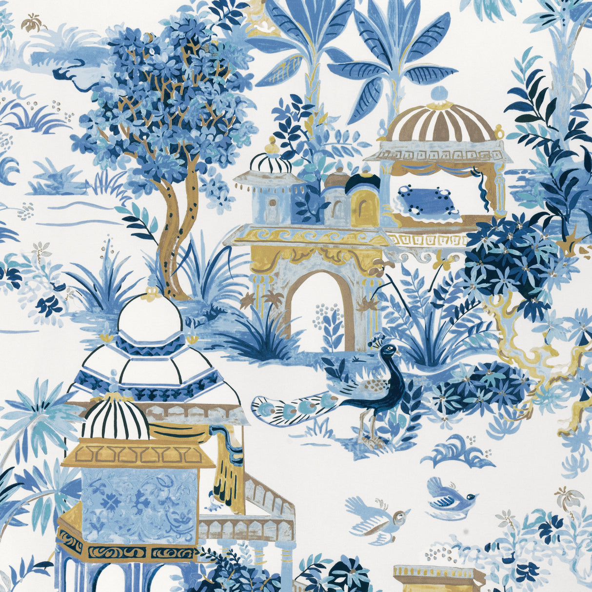 Thibaut F920821 MYSTIC GARDEN Blue and White Fabric