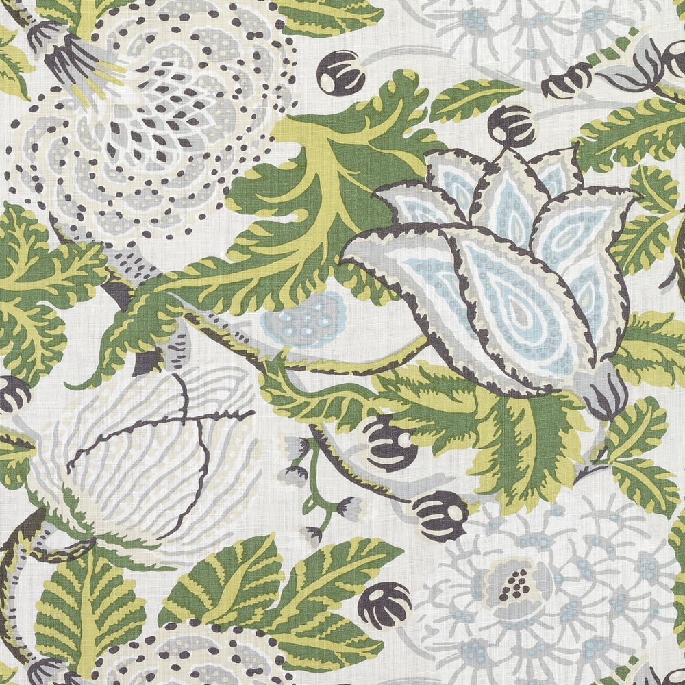 Thibaut F92949 MITFORD Green and White Fabric