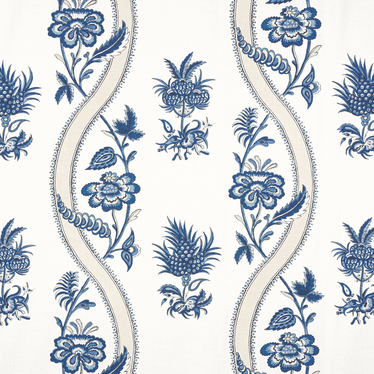 Thibaut F936423 RIBBON FLORAL Blue and White Fabric