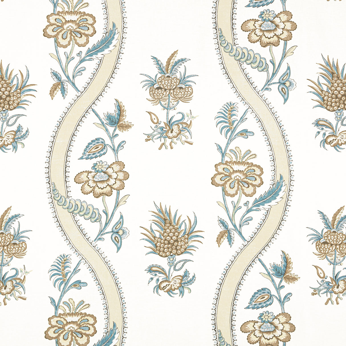 Thibaut F936425 RIBBON FLORAL Beige and Spa Blue Fabric