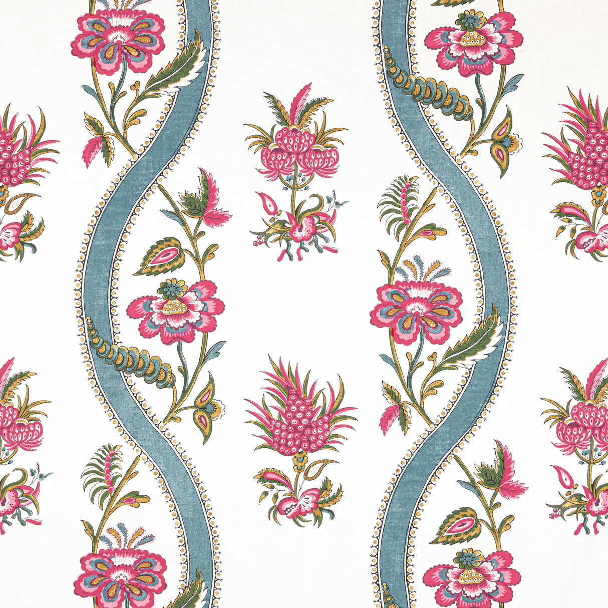 Thibaut F936426 RIBBON FLORAL Raspberry and Teal Fabric