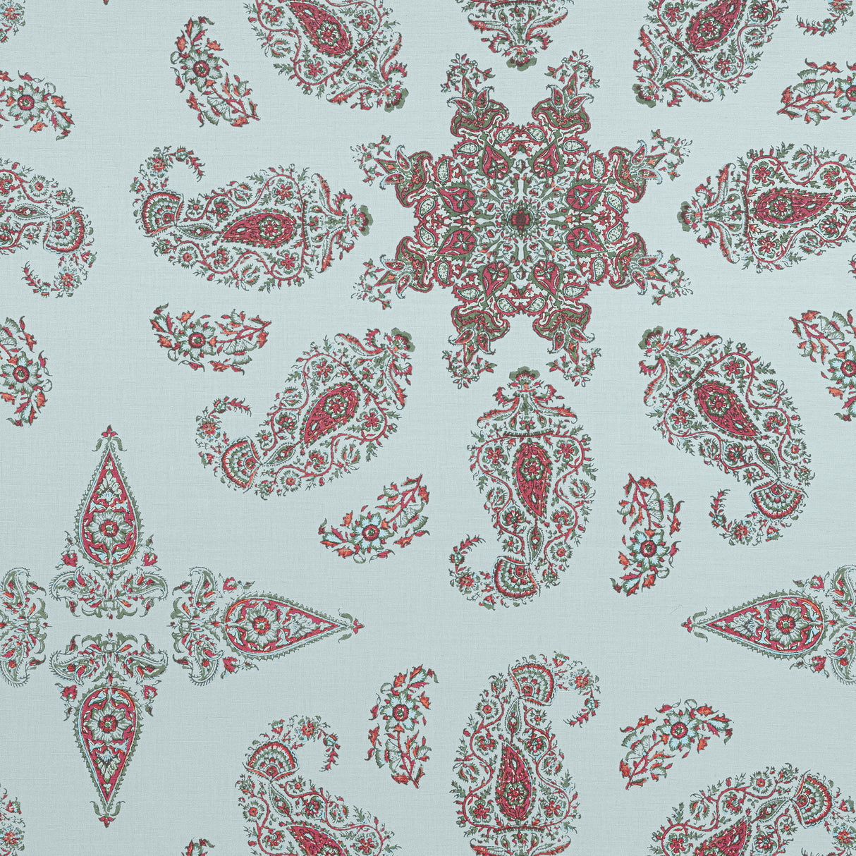 Thibaut F936431 EAST INDIA Raspberry and Teal Fabric