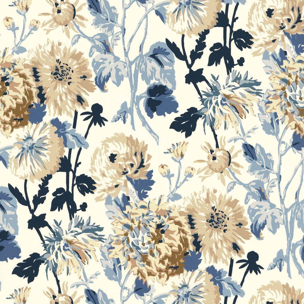 Thibaut F94133 LONGWOOD Blue and White Fabric