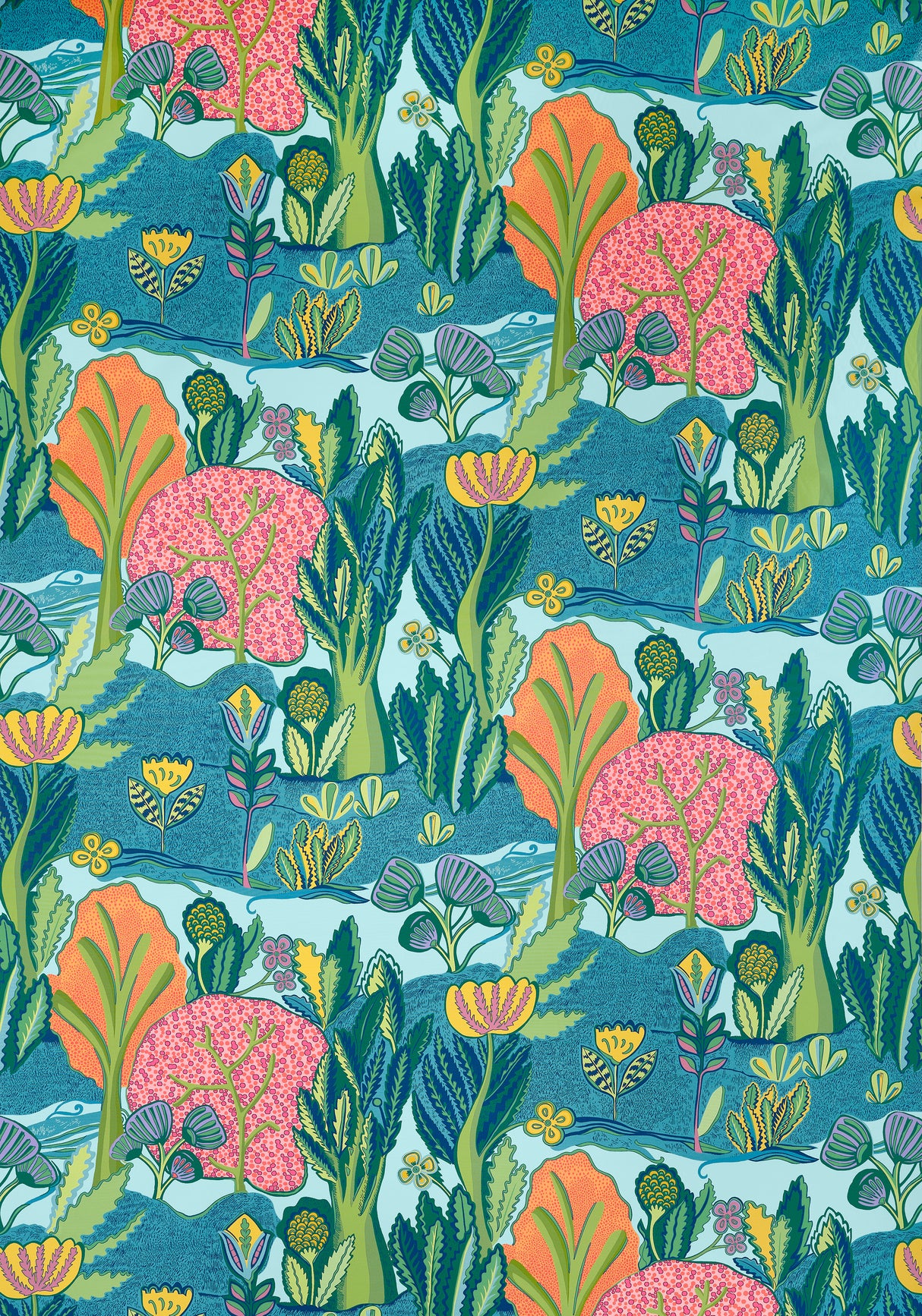 Thibaut F945012 ALBERO Tangerine and Turquoise Fabric