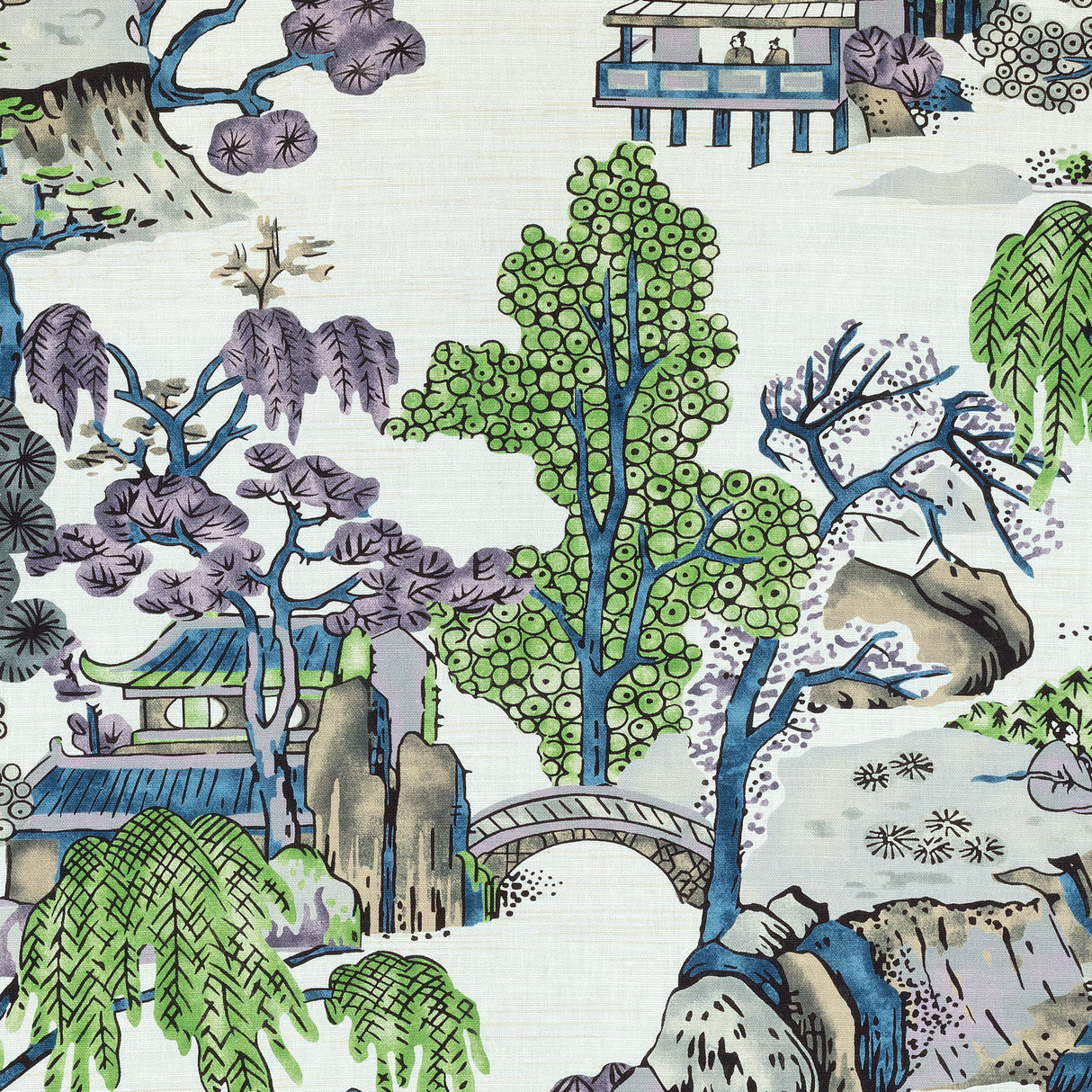 Thibaut F975459 ASIAN SCENIC Purple and Blue Fabric
