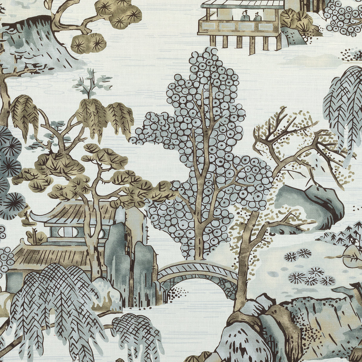 Thibaut F975463 ASIAN SCENIC Grey Fabric