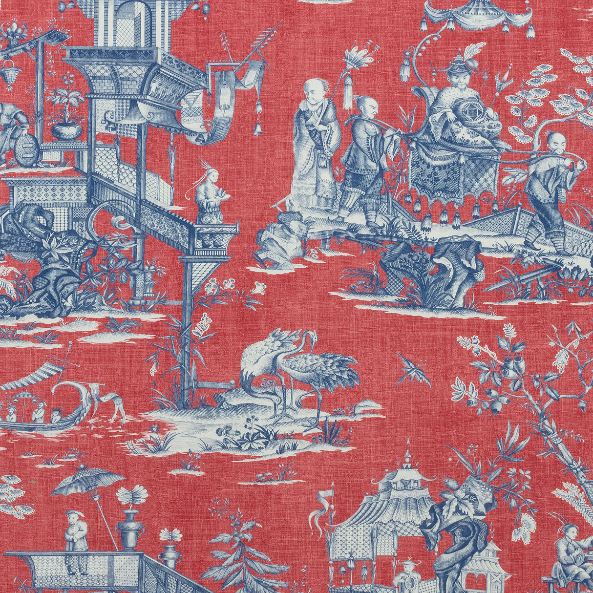 Thibaut F975466 CHENG TOILE Red and Blue Fabric