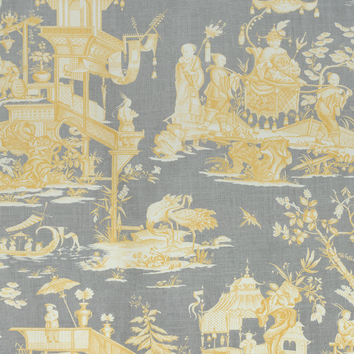Thibaut F975470 CHENG TOILE Yellow and Grey Fabric