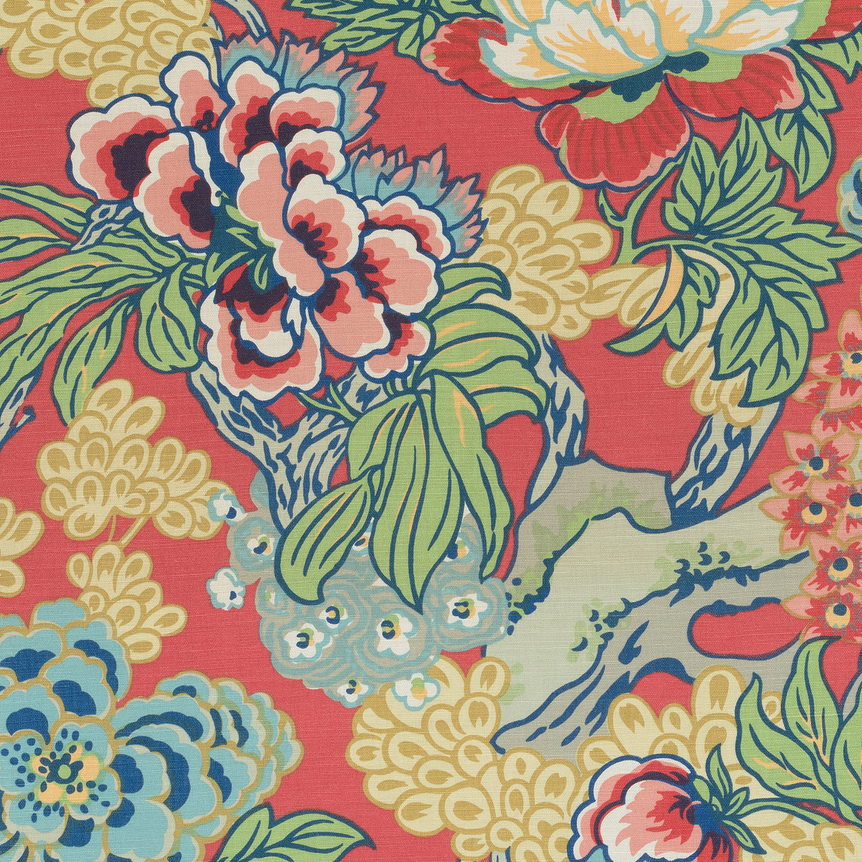 Thibaut F975490 HONSHU Coral and Green Fabric