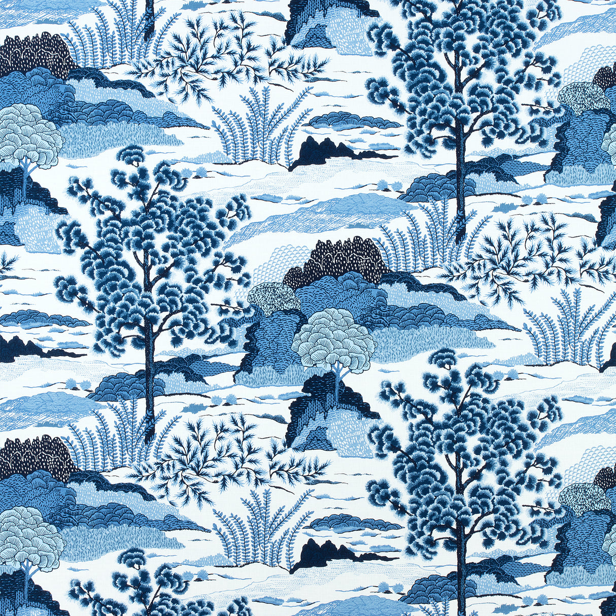 Thibaut F985044 DAINTREE Blue on White Fabric