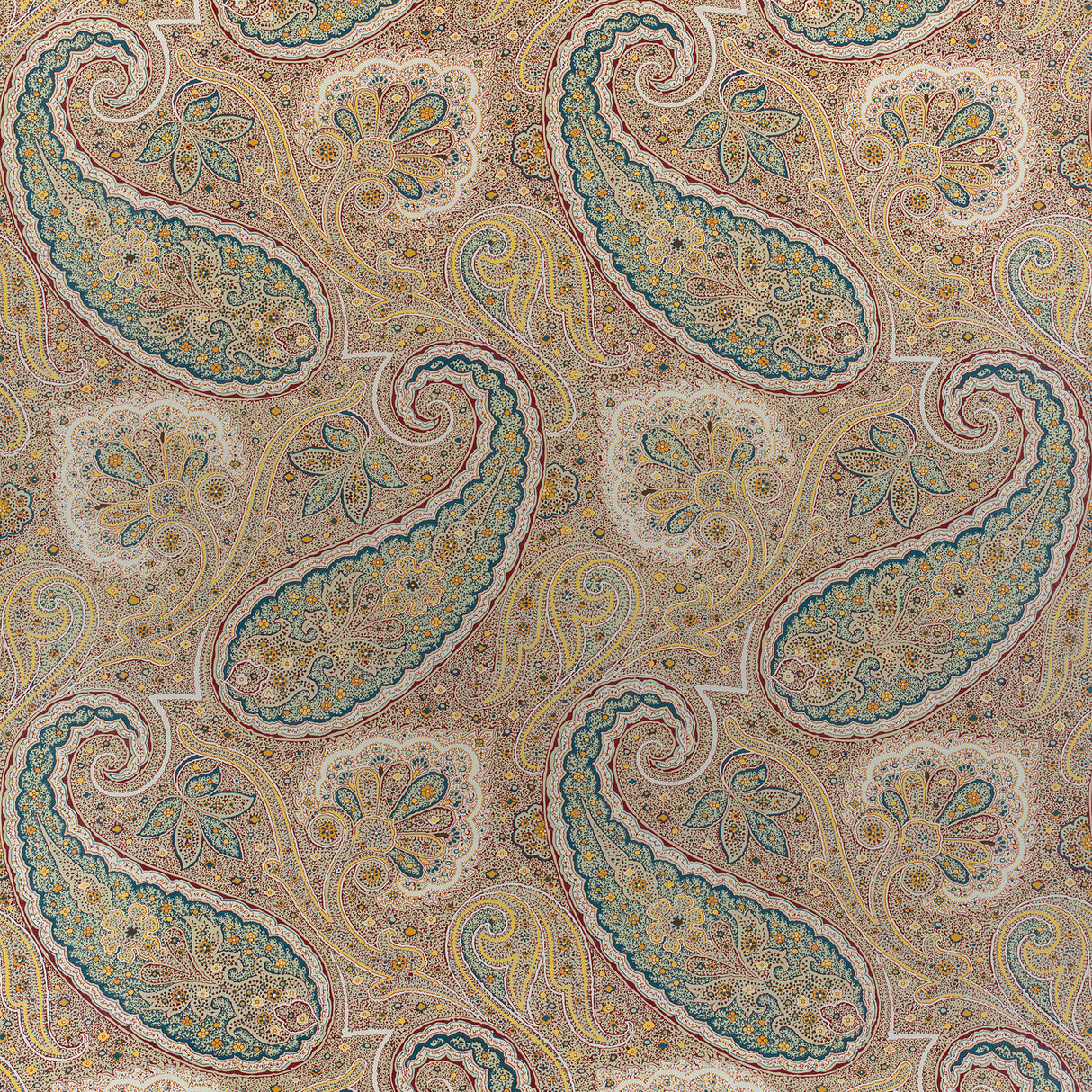 Thibaut F985076 SHERRILL PAISLEY Teal and Beige Fabric