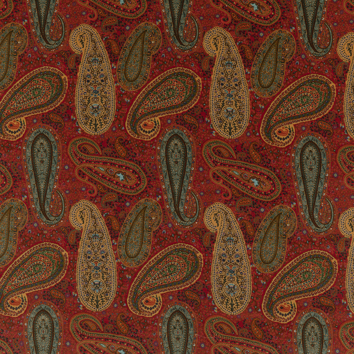 MULBERRY FD2002.R52.0 PEREGRINE PAISLEY VELVET TEAL/RED Fabric - Eade's Wallpaper