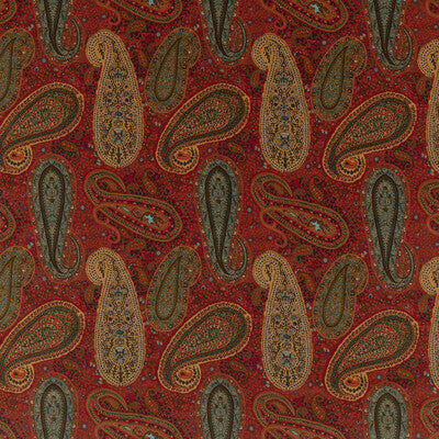 MULBERRY FD2002.R52.0 PEREGRINE PAISLEY VELVET TEAL/RED Fabric - Eade's Wallpaper