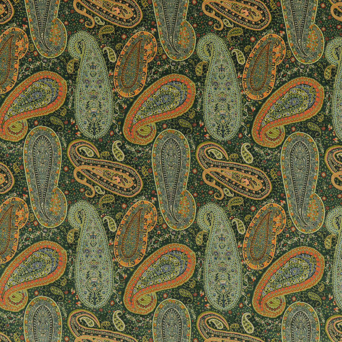 MULBERRY FD2002.S16.0 PEREGRINE PAISLEY VELVET EMERALD Fabric - Eade's Wallpaper