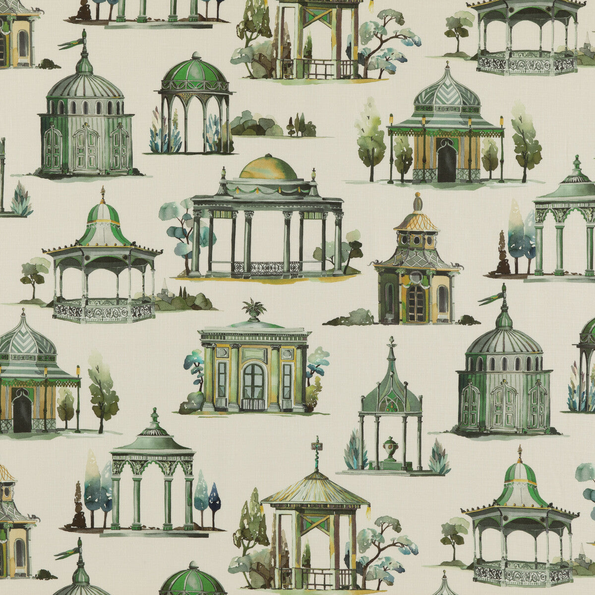 MULBERRY FD2008.S16.0 FOLLIES EMERALD Fabric - Eade's Wallpaper
