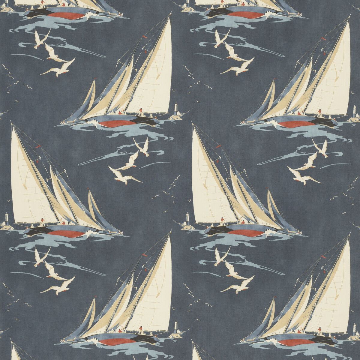 MULBERRY FD2010.H10.0 ROUND THE ISLAND INDIGO Fabric - Eade's Wallpaper