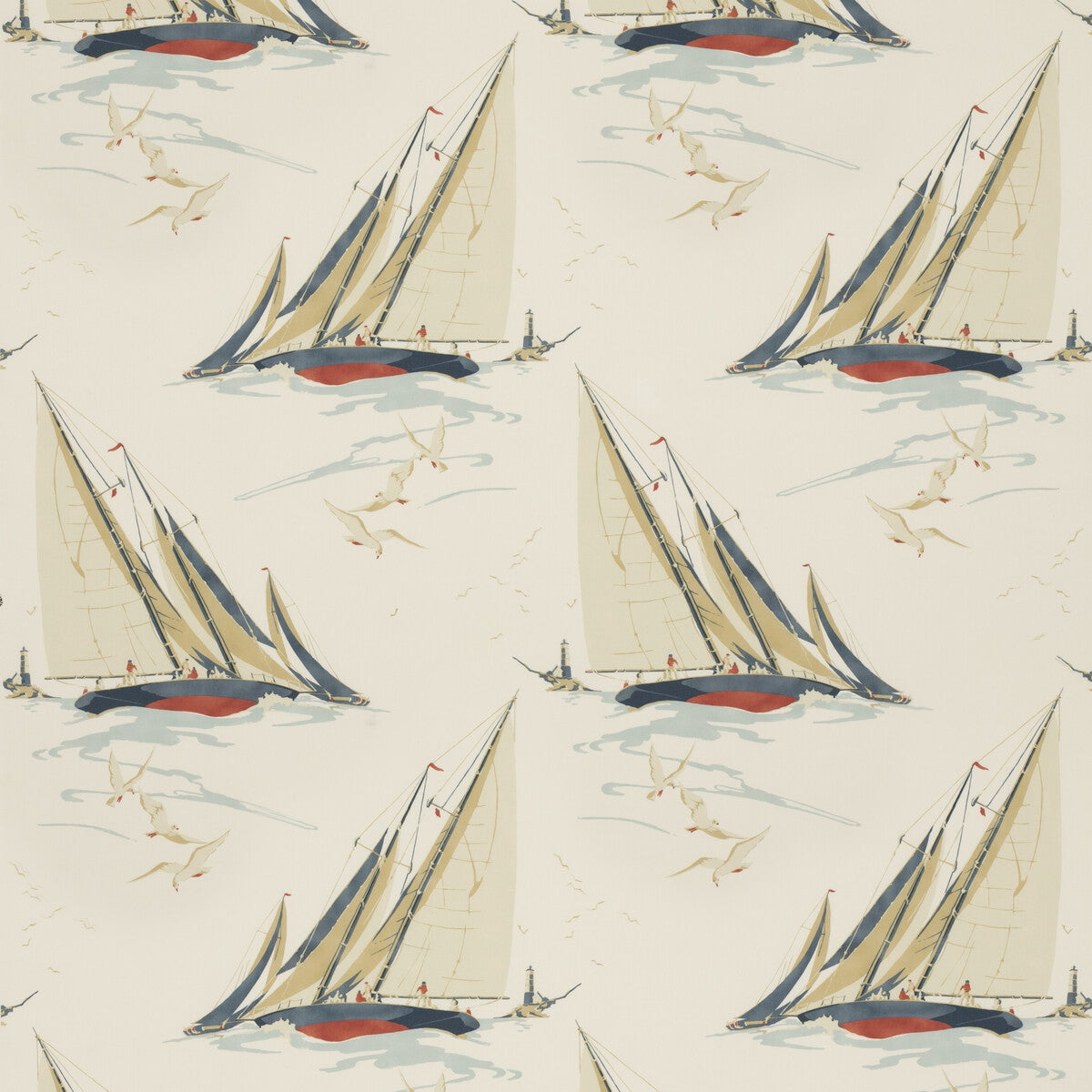 MULBERRY FD2010.V110.0 ROUND THE ISLAND RED/BLUE Fabric - Eade's Wallpaper