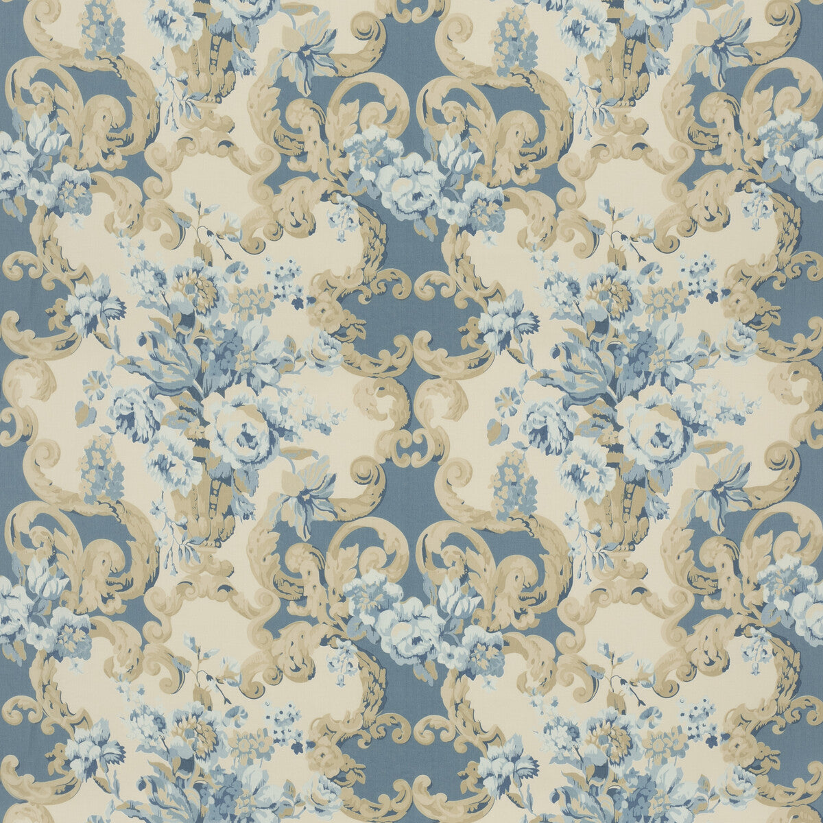 MULBERRY FD2011.H101.0 FLORAL ROCOCO BLUE Fabric - Eade's Wallpaper