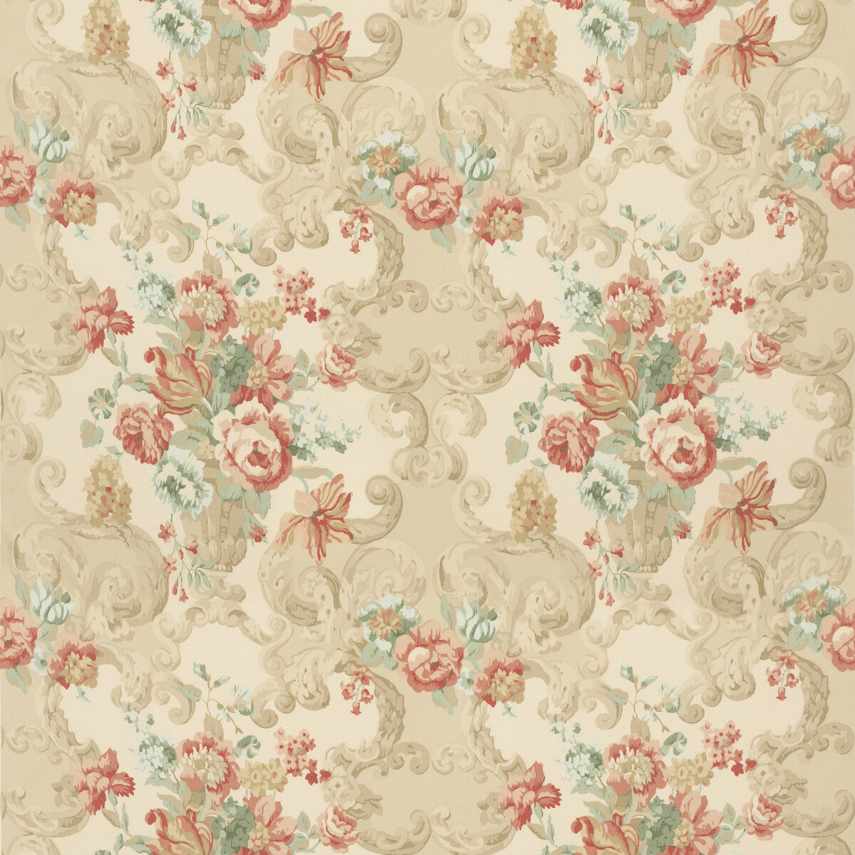 MULBERRY FD2011.R114.0 FLORAL ROCOCO LOVAT/RED Fabric - Eade's Wallpaper