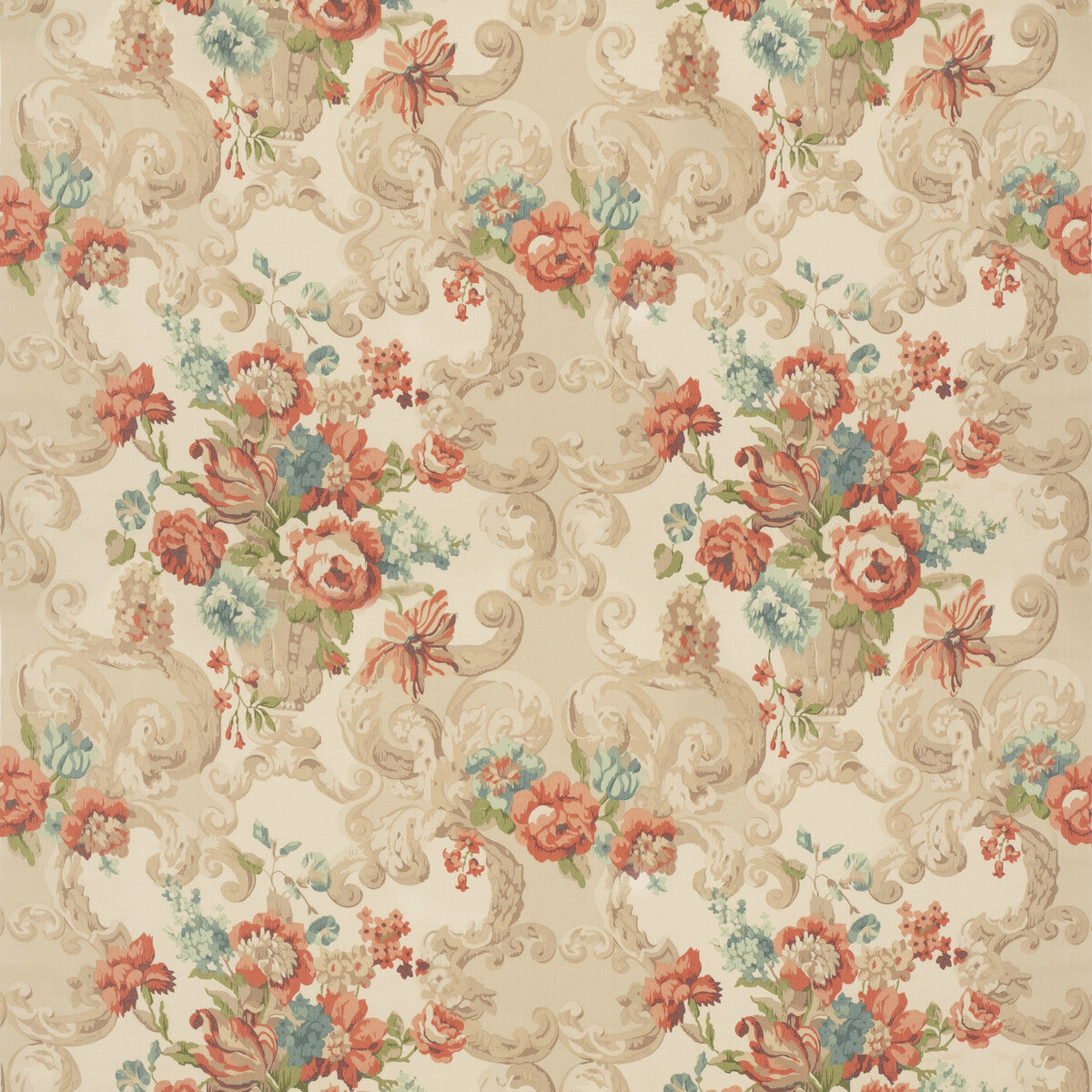 MULBERRY FD2011.V117.0 FLORAL ROCOCO RED/GREEN Fabric - Eade's Wallpaper
