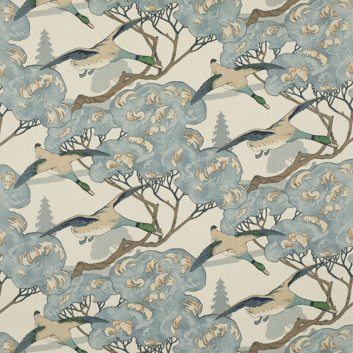 MULBERRY FD205.H101.0 FLYING DUCKS BLUE Fabric - Eade's Wallpaper