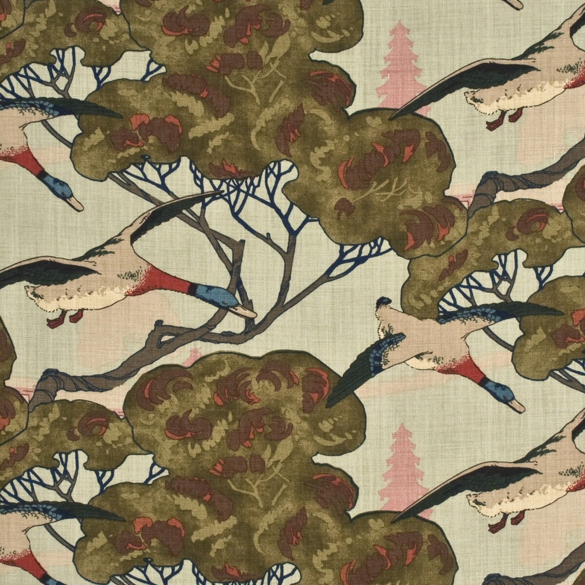MULBERRY FD205.H22.0 FLYING DUCKS SKY Fabric - Eade's Wallpaper