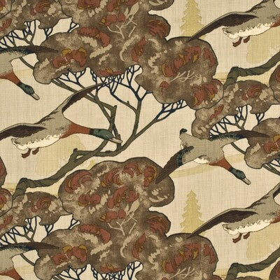 MULBERRY FD205.K47.0 FLYING DUCKS STONE/BROWN Fabric - Eade's Wallpaper