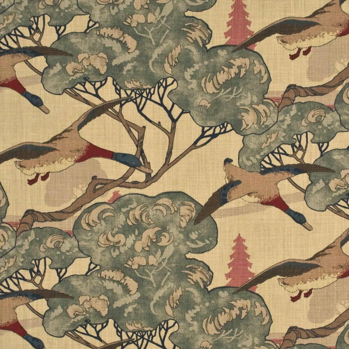MULBERRY FD205.L18.0 FLYING DUCKS CAMEL/GREY Fabric - Eade's Wallpaper
