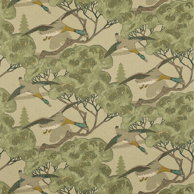 MULBERRY FD205.S16.0 FLYING DUCKS EMERALD Fabric - Eade's Wallpaper