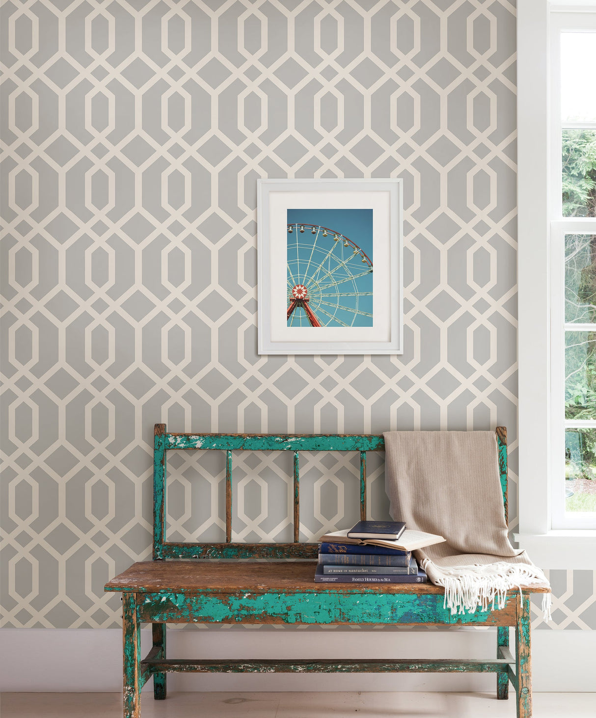 Brewster FD23271 Trellis Grey Montauk Wallpaper
