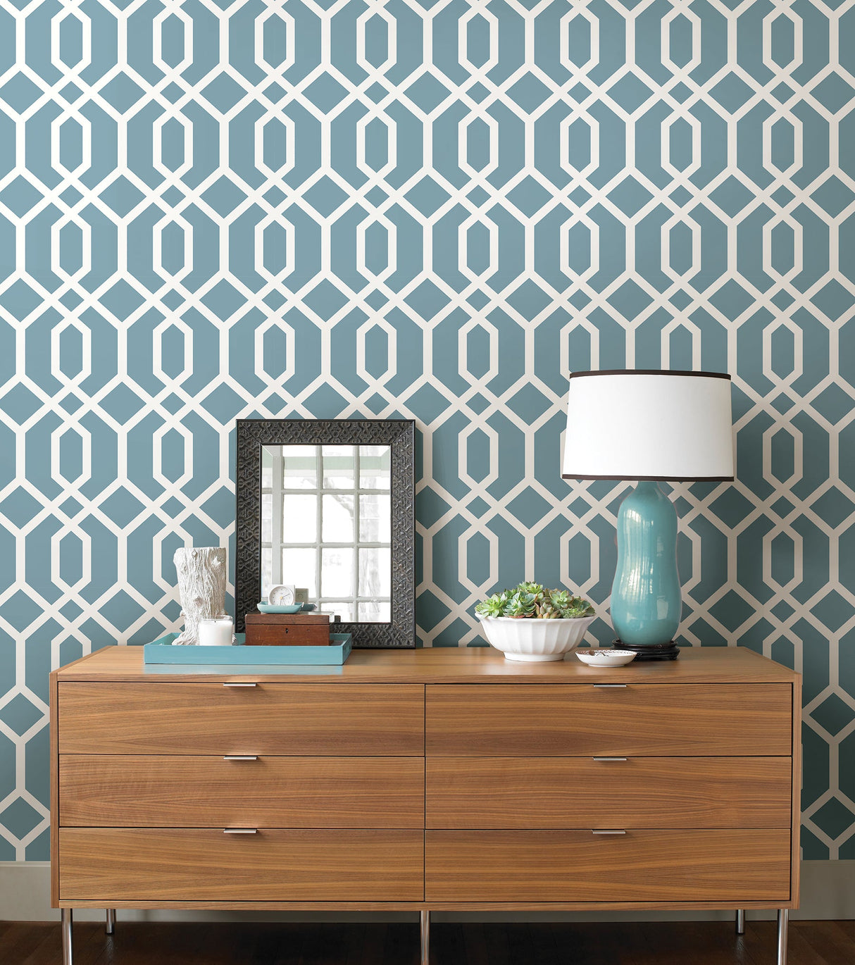 Brewster FD23272 Trellis Blue Montauk Wallpaper