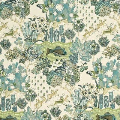 MULBERRY FD259.R38.0 GLENDALE TEAL/LEAF Fabric - Eade's Wallpaper