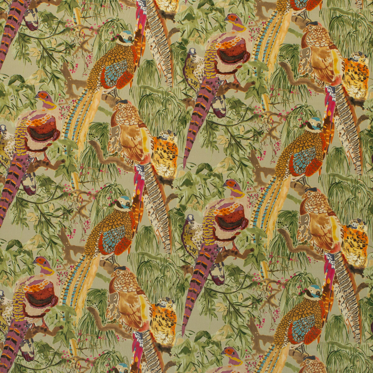 MULBERRY FD268.H46.0 GAME BIRDS VELVET FIG/MULTI Fabric - Eade's Wallpaper